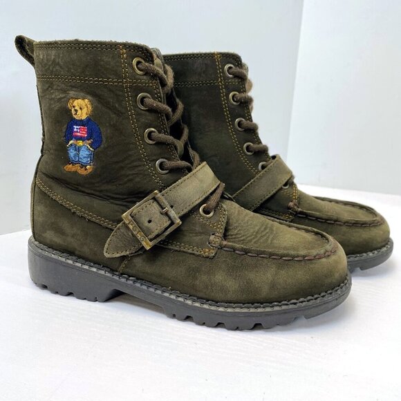 Polo Ralph Lauren Boys Size 1 Ranger HI II Leon Polo Bear Leather Chukka Boot - Picture 1 of 15